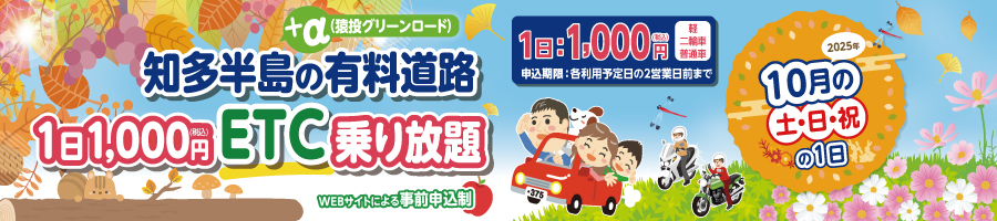 知多半島の有料道路1日1,000円（税込み）ETC乗り放題