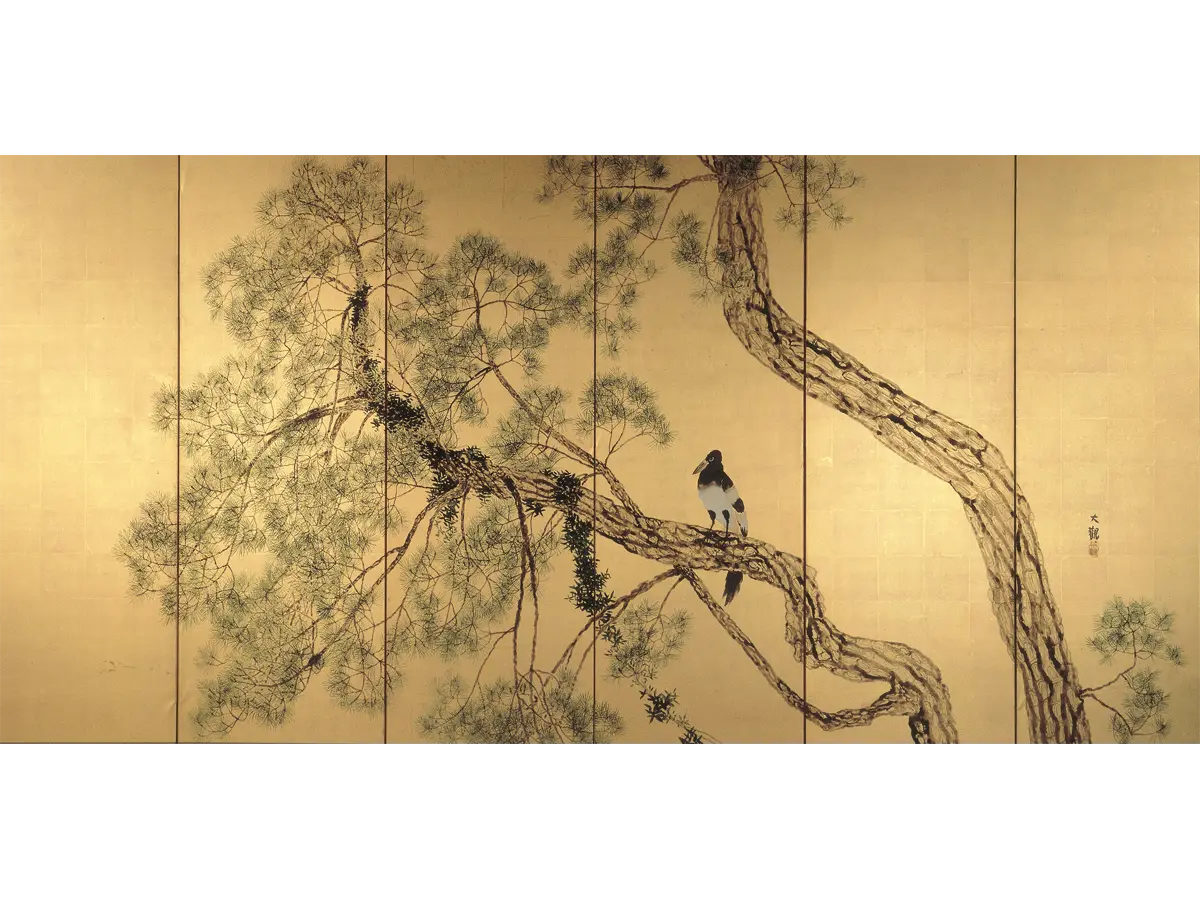 横山大観　《松竹遊禽》(右隻) 大正元年(1912)頃　前期展示