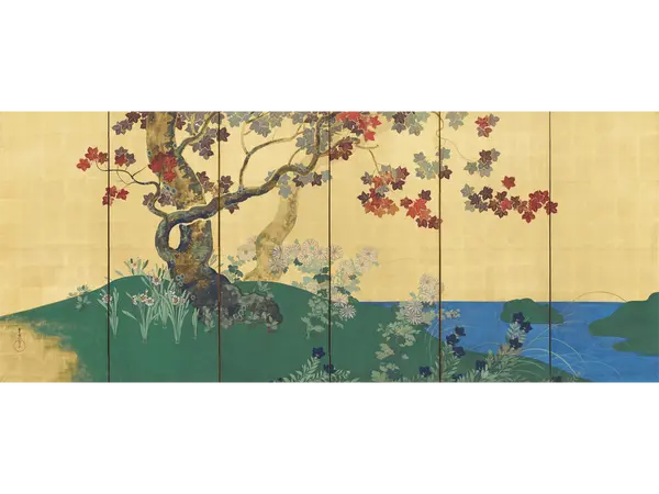 鈴木其一《四季花木図屏風》（左隻）江戸時代後期