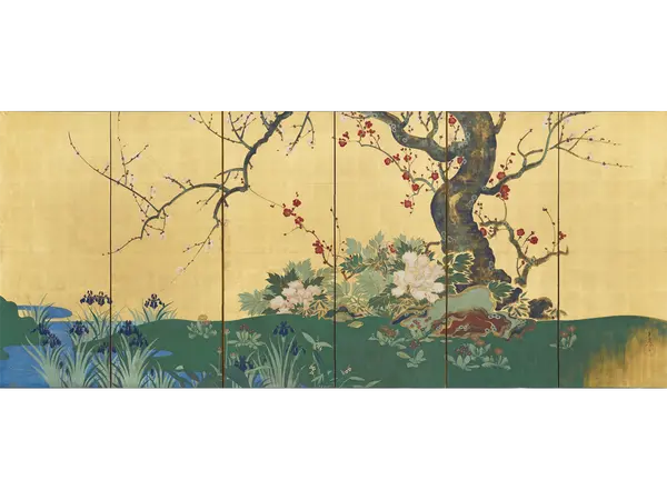 鈴木其一《四季花木図屏風》（右隻）江戸時代後期