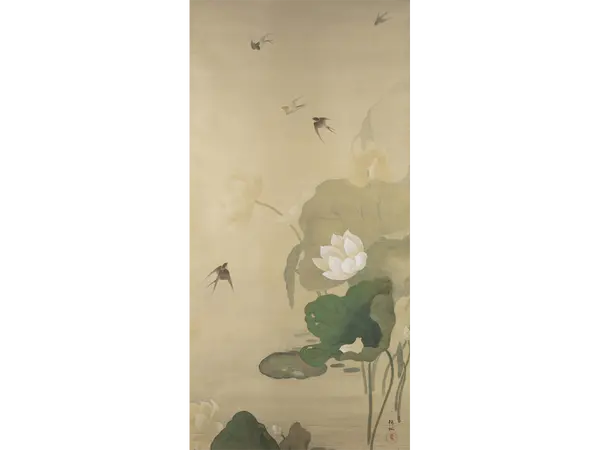 前田錦楓《蓮池飛燕》明治26(1893)年頃、前田速念寺蔵【通期展示】